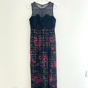 Trina Turk Black Floral Embroidered Silk Maxi Dress Medium